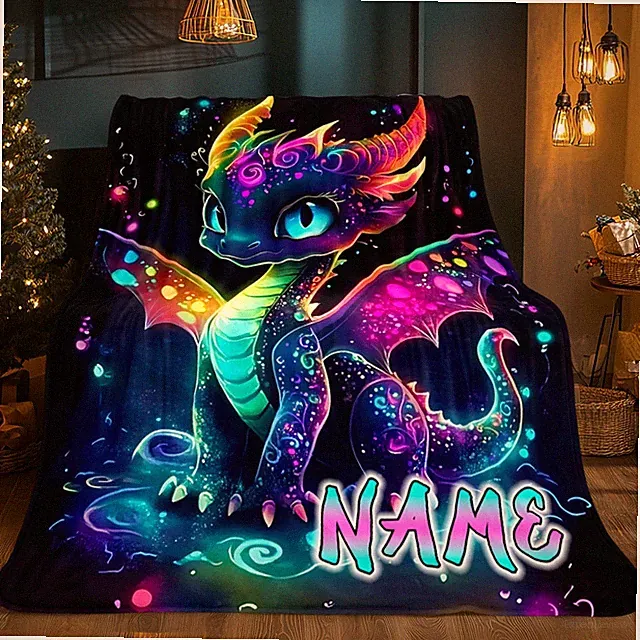 1pc Parzand 1pc Custom NameText Dragon Blanket - Bedspread with Dragon Print