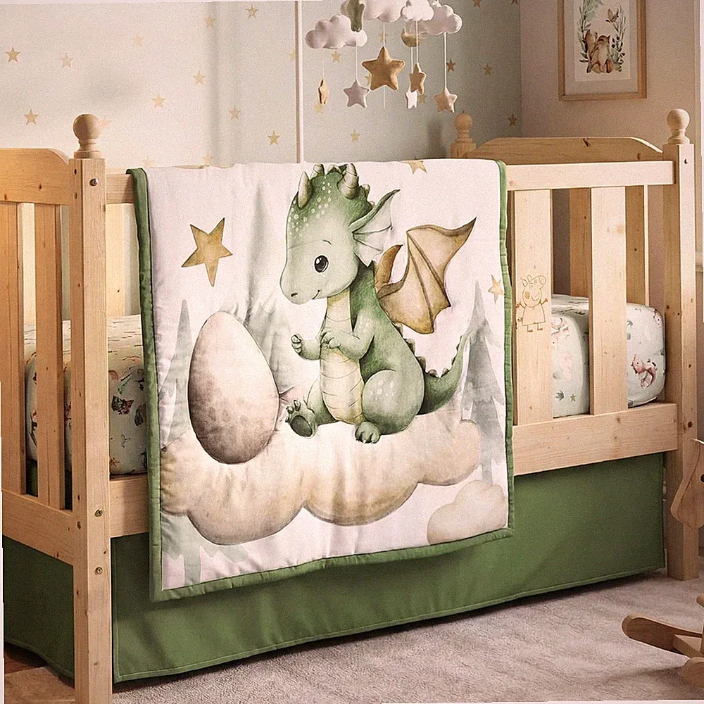 3 Pcs Watercolor Dragon Crib Sheet Set Baby Crib Bedding Set Includes 52"X28" Fi