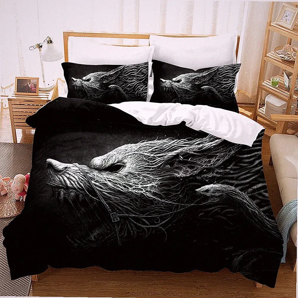 3D Dragon Head Texture Black Quilt Cover Set Bedding Sets Pillowcases 64