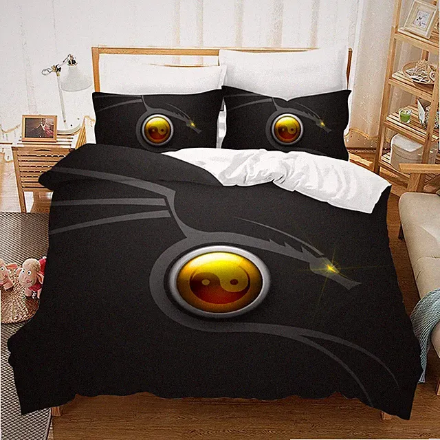 3D Yin Yang Dragon Black Quilt Cover Set Bedding Sets Pillowcases
