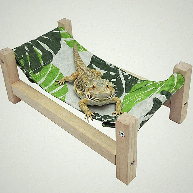 Bearded Dragon Bed Wood Reptile Lizard Lounger Sleeping Hammock Tank Habitat...