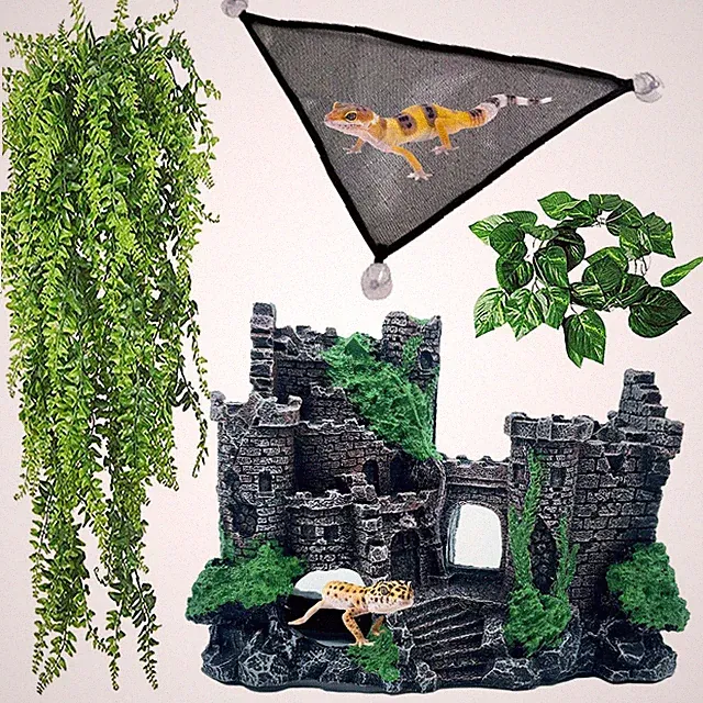Bearded Dragon Tank Castle Decorations,Reptile Hammock Reptiles Habitat Resin...