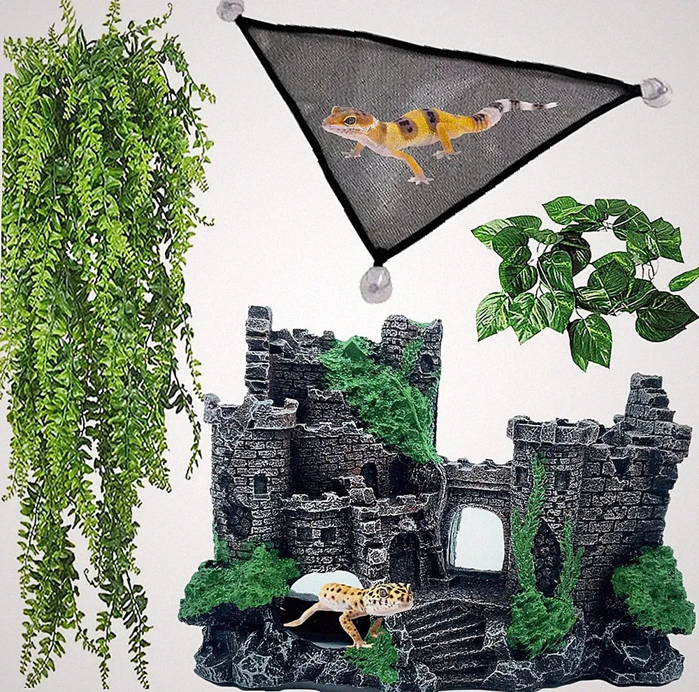 Bearded Dragon Tank Castle Decorations,Reptile Hammock Reptiles Habitat Resin Hi