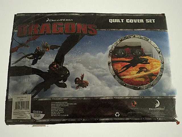 Brand New In Packet Queen Size Bed Dreamworks Dragons Theme Quilt Cover Set