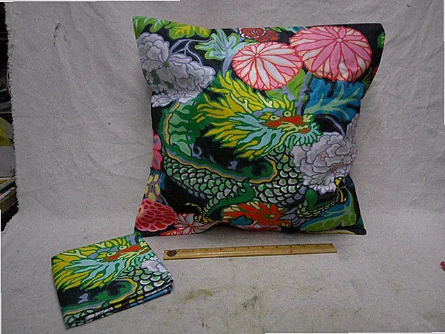 Crazy tattoo Dragon PILLOW SHAMS (4) unused sealed 17 x 17" colorful weird Asian