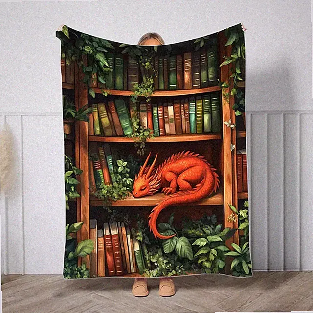Custom Book Dragon Blanket Reading Lover Gift Fantasy Dragon Book