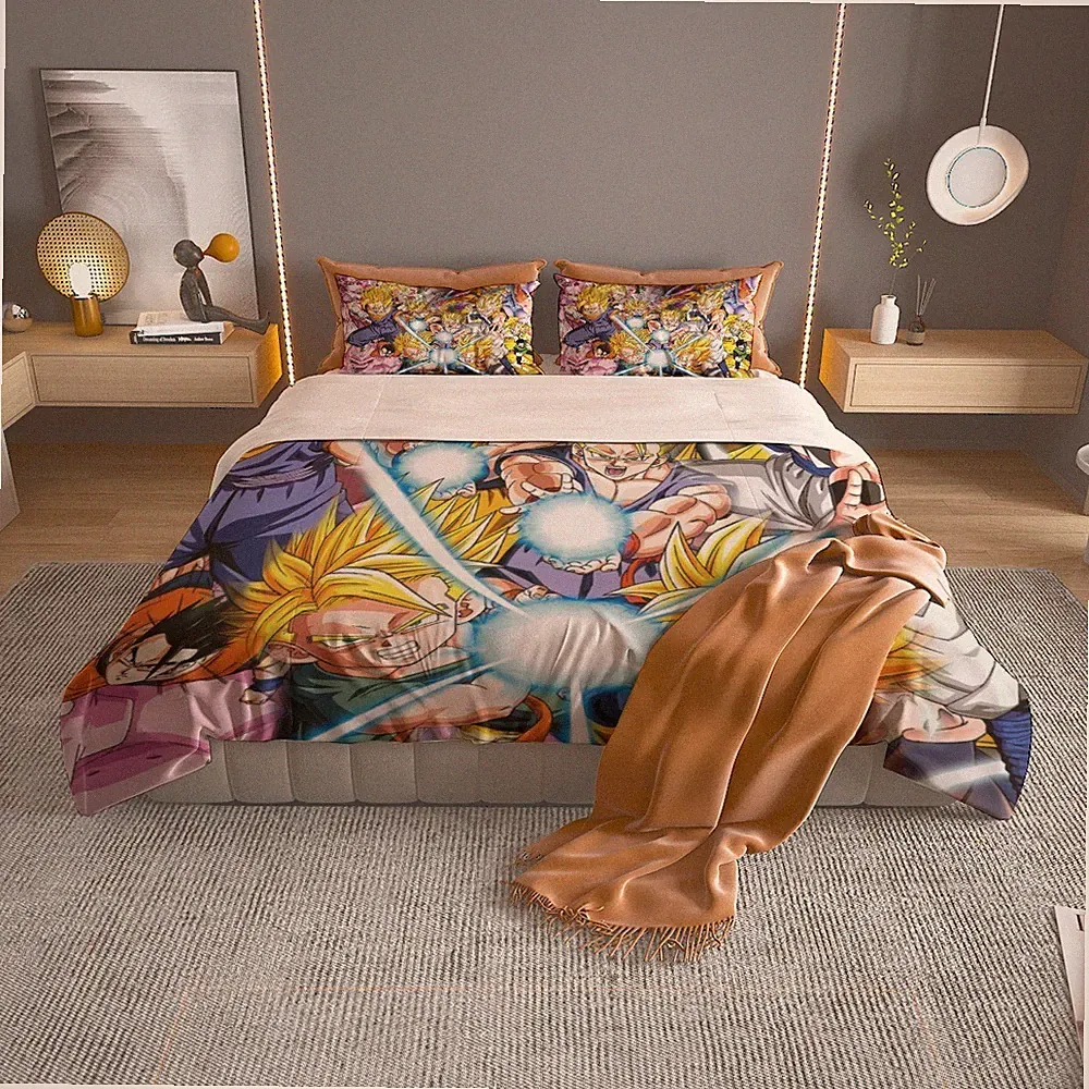 Dragon Ball Z Kamehameha Print Bedding Set 125Gsm (Quilt Case And Pillow Case)