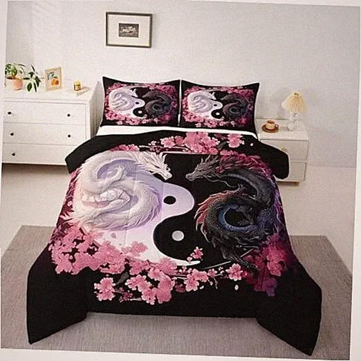 Dragon Bedding Set Size Kids Yin Yang Comforter Set Cherry Twin Black Pink