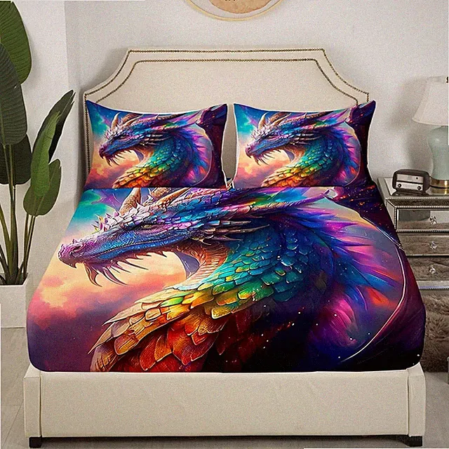 Dragon Bedding Set Twin Size Colorful Dragon Bed Set for Girls Teens Bedroom...
