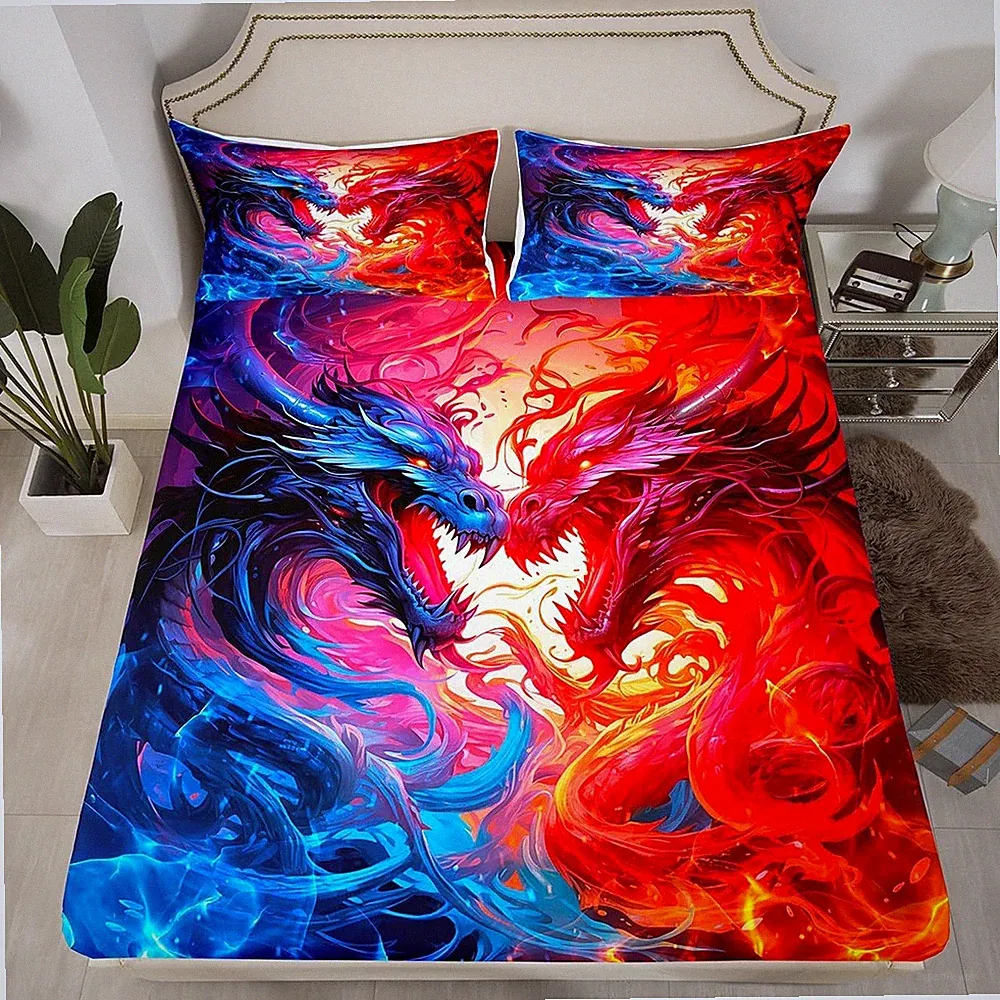 Dragon Bedding Set Twin Size for Boys Men Teens,Wild Animal Style,1 Pillowcase