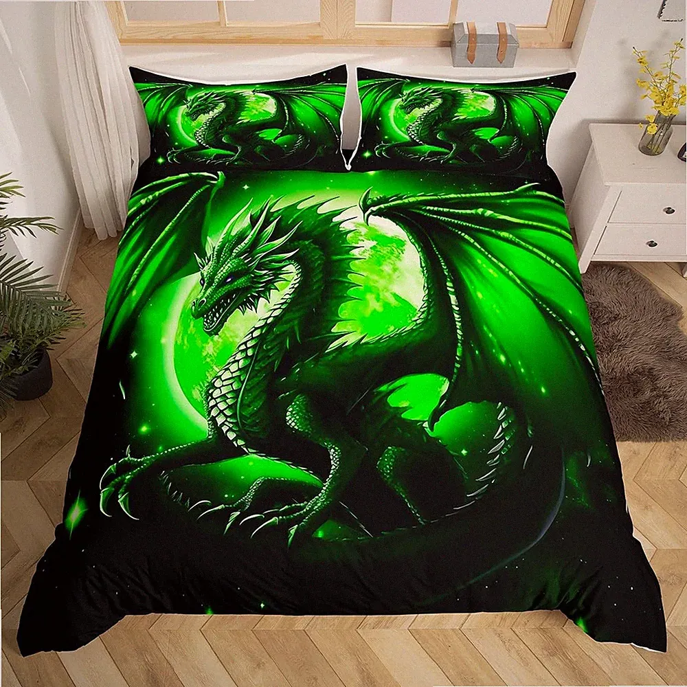 Dragon Bedding Set Twin Size,Starry Sky Moon Night Duvet Cover Set 2Pcs for B...