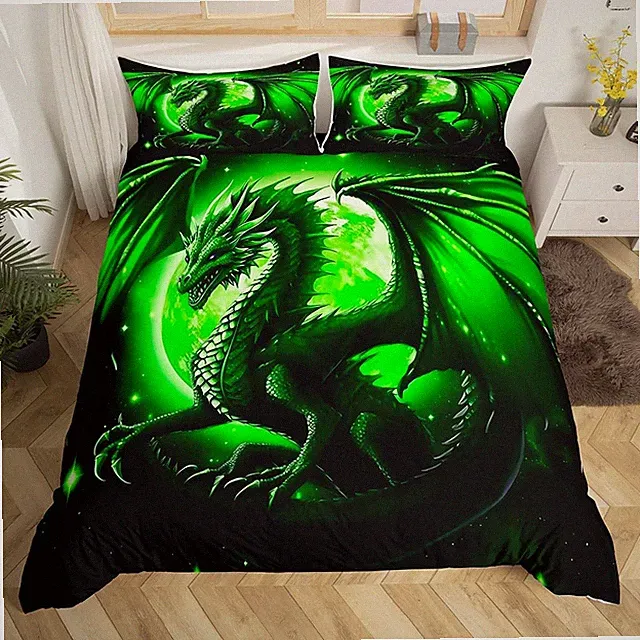 Dragon Bedding Set Twin Size,Starry Sky Moon Night Duvet Cover Set 2Pcs for K...