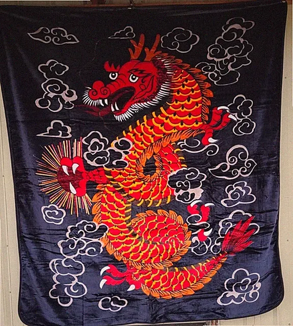DRAGON CHINESE LUCKY MYTHICAL FANTASY CLOUDS QUEEN SIZE BLANKET BEDSPREAD