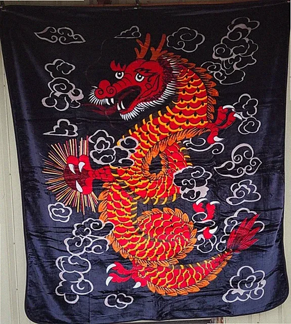 DRAGON CHINESE LUCKY MYTHICAL FANTASY CLOUDS QUEEN SIZE BLANKET
