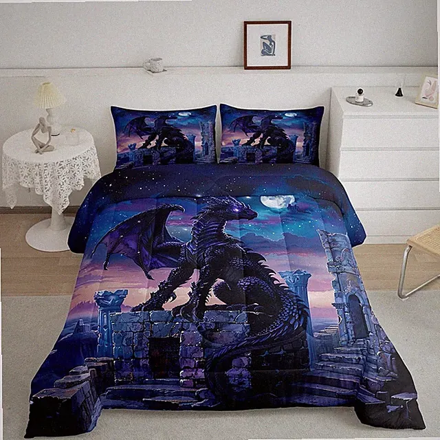 Dragon Comforter Set: Moon Light, Acid Blue Quilt – Gothic Bedding for Teens!