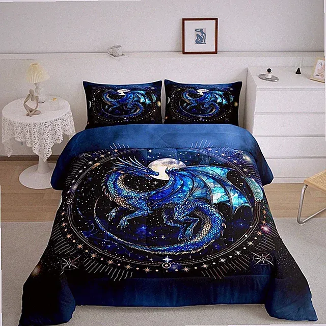 Dragon Comforter Set Queen Size Luxury Bedding Set with Dragon Decor Duvet Set B