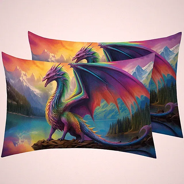 Dragon Pillow Cases Standard Size Set of 2 - Soft Breathable Microfiber Pillo...