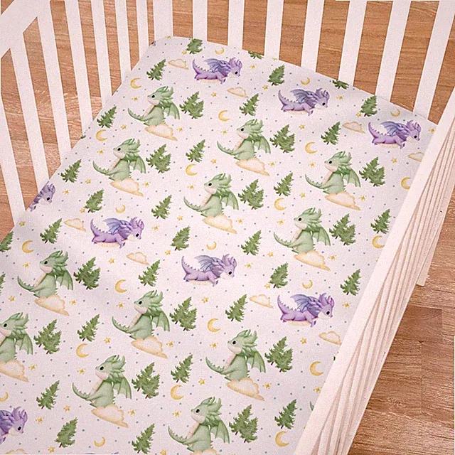 Fairy Tale Dragons Baby Crib Sheets for Boy Girl 52"x28" Fantasy Dragon Stars...