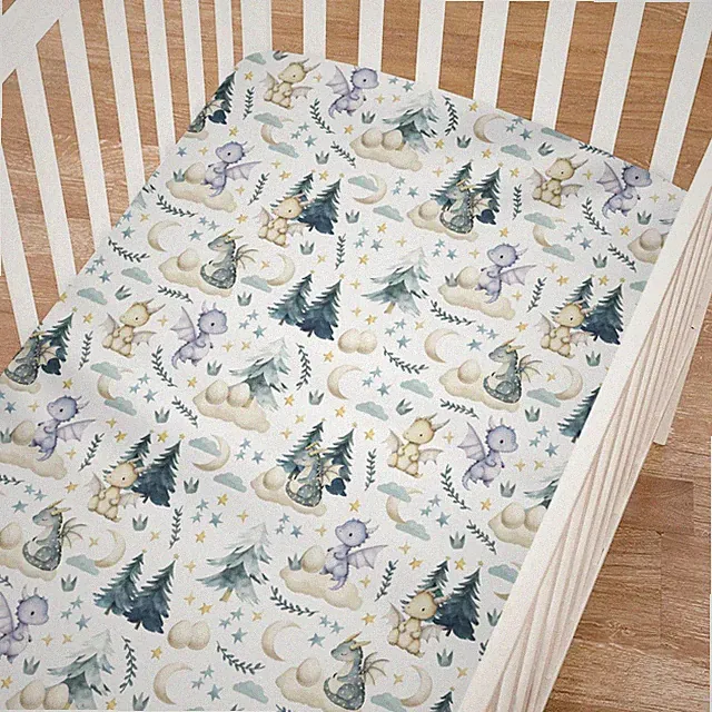 Fairytale Dragons Fitted Baby Crib for Girl Boy 52"x28" Cute Dragons Eggs Moo...