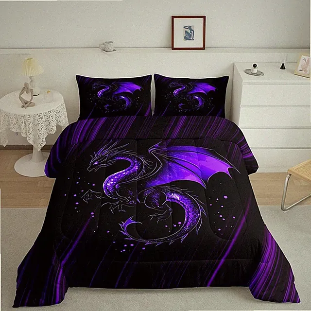 Feelyou Kids Purple Black Ombre Comforter Set Queen Size, Dragon Bedding Set...