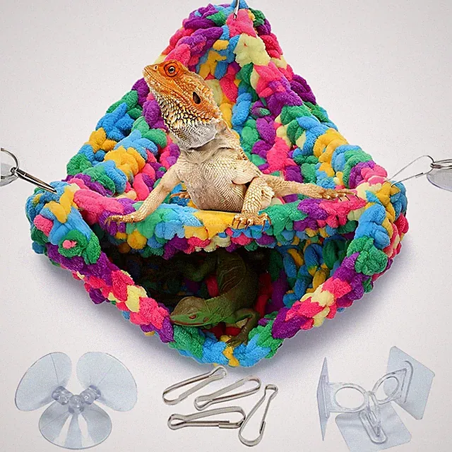 Hand-Knitted‌ Soft Lizard Hammock,Double-Layer Hammock for Bearded Dragon Tan...