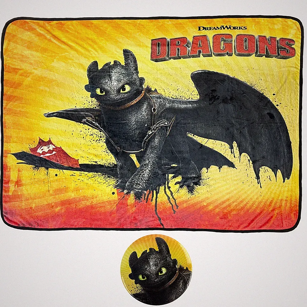 How To Train Your Dragon Blanket With Matching Button Toothless Throw 45" X 60"