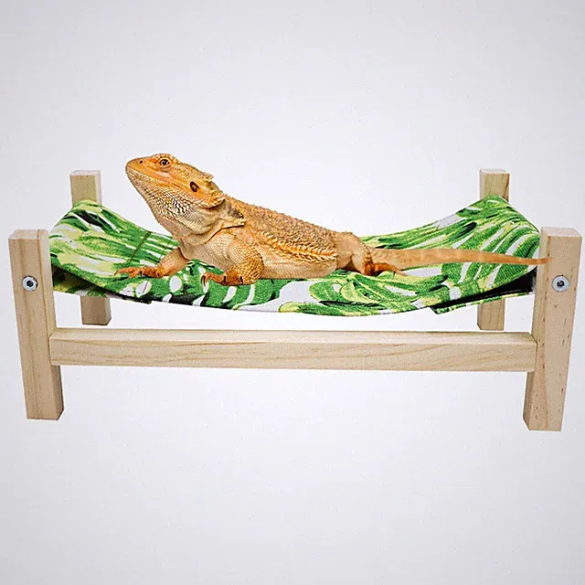 MinrzPet Bearded Dragon Bed, Wooden Reptile Sleeping Hammock, Large, Green 1