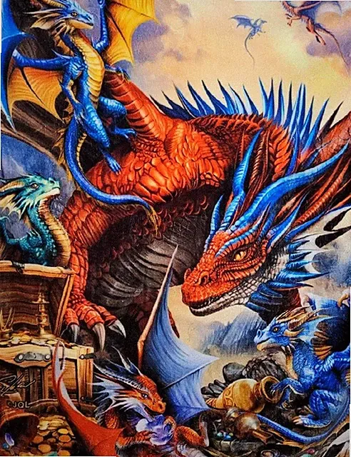 New Dragon Treasure Plush Throw Blanket Mystical Gift Dragons Gold Coins Jewels