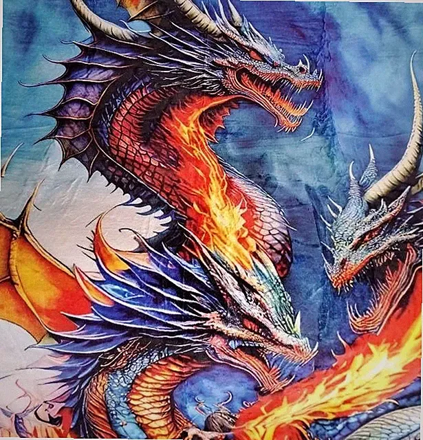 New Three Headed Dragon Plush Throw Blanket Mystical Gift Chinese Dragons SOFT