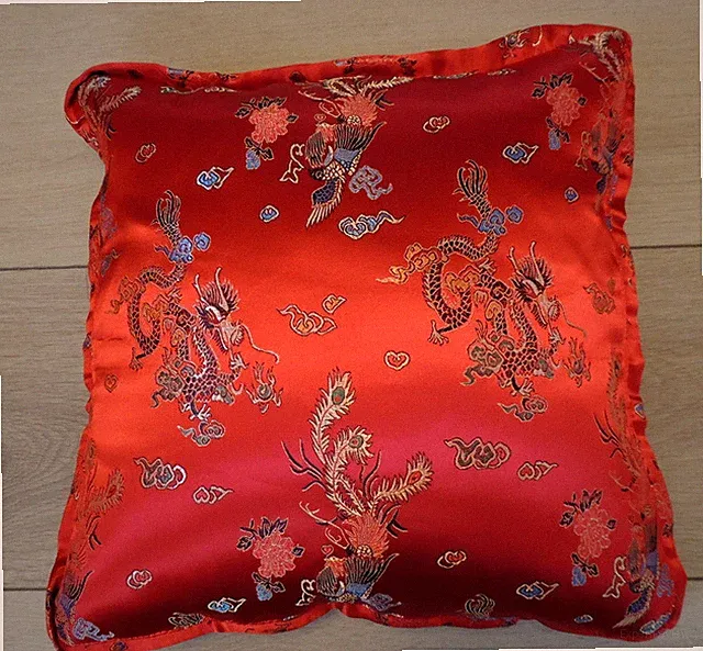 Oriental Cushion & Silk Satin Quilt Red Dragon Print