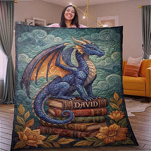 Personalized Dragon Blanket Custom Fantasy Art Throw Gift