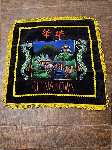 Set of 2 Chinatown Dragon Velvet Pillow Shams Black Gold Fringe Red Back 18”