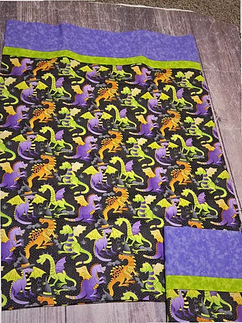 Standard Size Handmade Pillowcase Set Of 2 Green Purple Dragons 🐉 💜