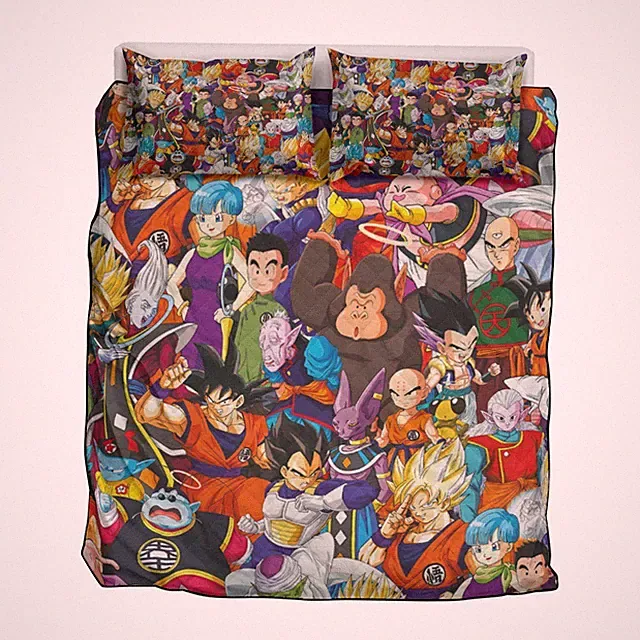 Top! Dragon Ball Super Print Quilt & Pillow Cases With Edge-wrapping Strips