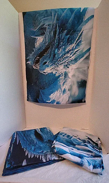 Twin Sheet Set Blue Dragon, 1 Fitted Sheet, 1 Flat Sheet, 1 Pillowcase