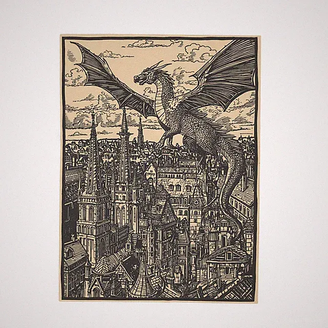 Vintage Dragon Medieval City Velveteen Blanket Throw Fantasy