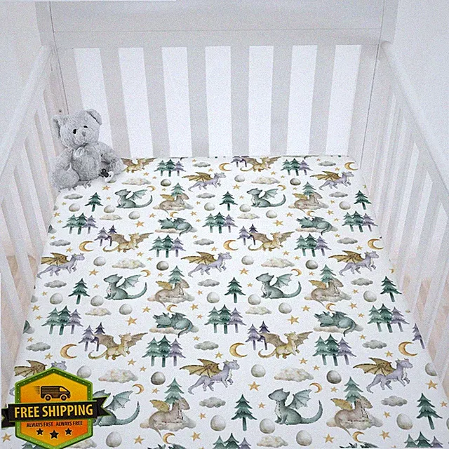 Watercolor Dragon Crib Sheet, Baby Boy Toddler Mattress Cover 52x28